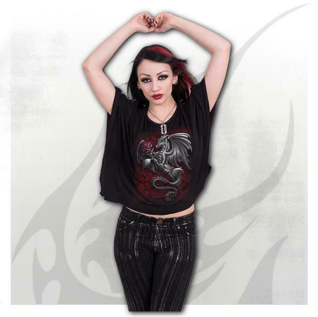 Dragon Rose Boat Neck Bat Sleeve Womens Top-Womens Tops-Scarlett Dawn