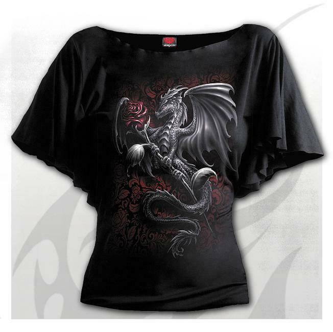 Dragon Rose Boat Neck Bat Sleeve Womens Top-Womens Tops-Scarlett Dawn