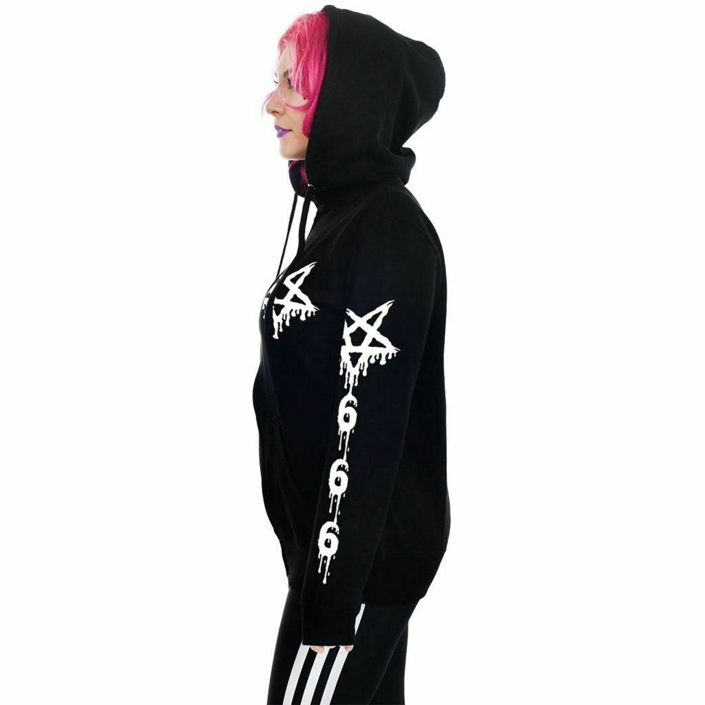 Drippy 666 Pentagram Zipped Hoodie-Womens Jumpers & Hoodies-Scarlett Dawn