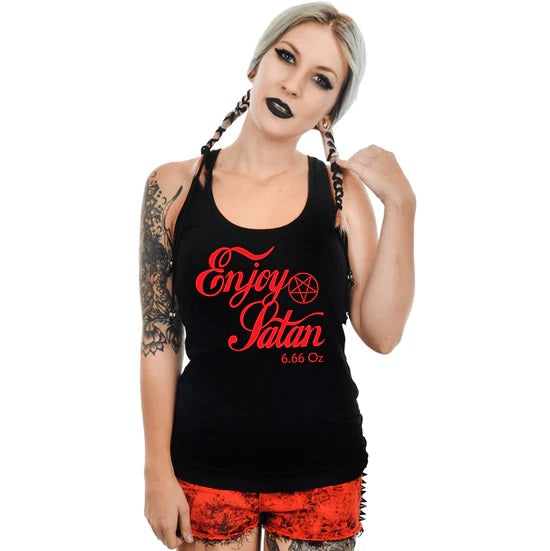 Enjoy Satan Graphic Racerback Tank-Womens Tops-Scarlett Dawn
