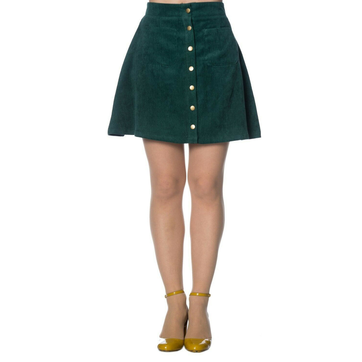 Erica Cord Green High Waist Womens Skirt-Womens Shorts &amp; Skirts-Scarlett Dawn