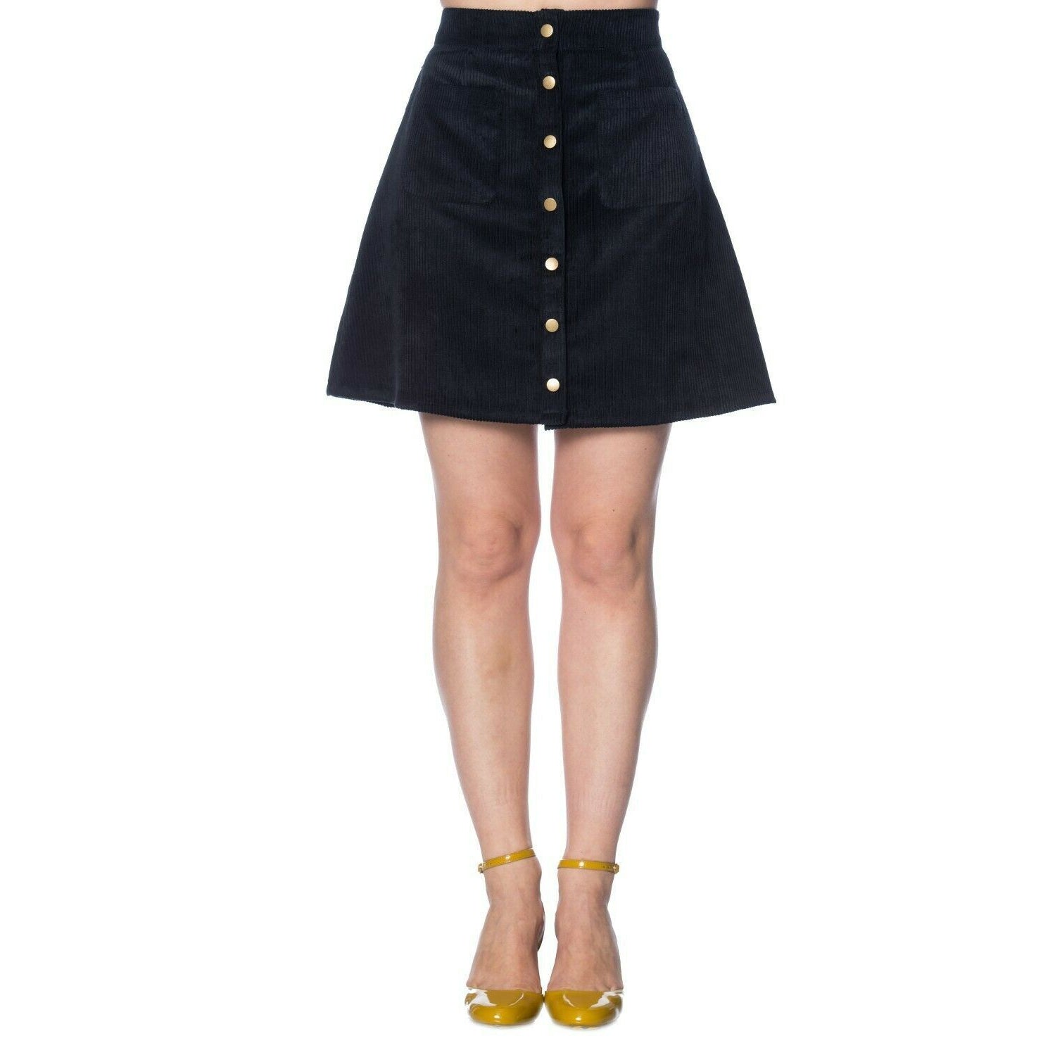 Erica Cord Navy High Waist Womens Skirt-Womens Shorts & Skirts-Scarlett Dawn