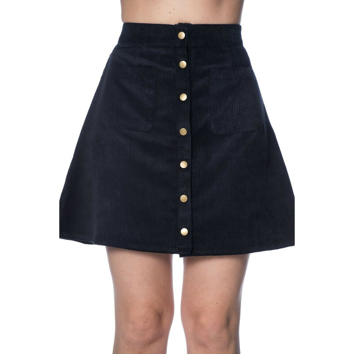 Erica Cord Navy High Waist Womens Skirt-Womens Shorts &amp; Skirts-Scarlett Dawn