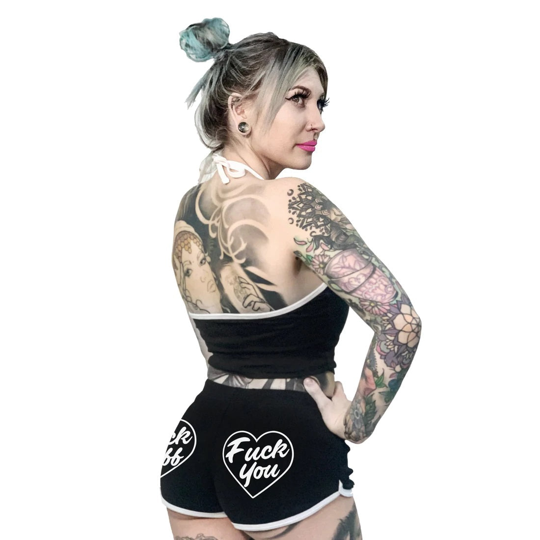 F Off, F You Heart Black Womens Dolphin Hot Shorts-Womens Shorts & Skirts-Scarlett Dawn