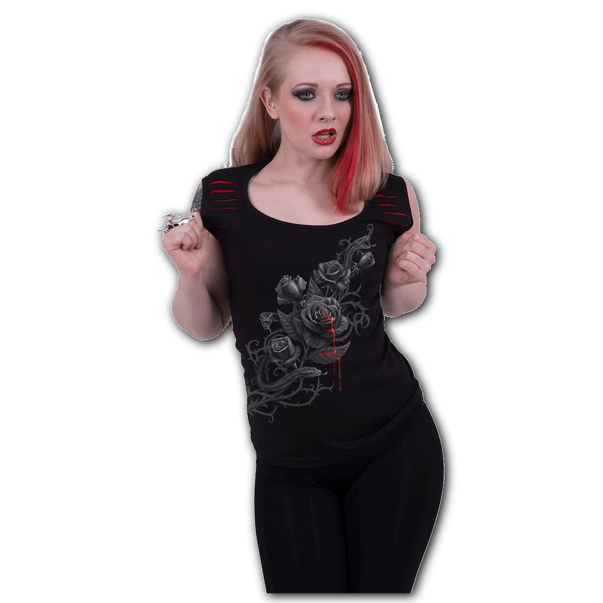 Fatal Attraction Red Ripped Sleeveless Womens Top-Womens Tops-Scarlett Dawn