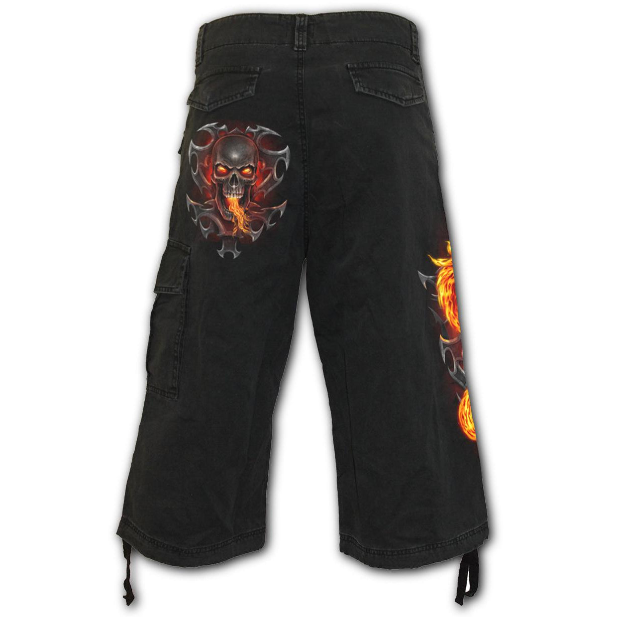 Fire Dragon Mens 3/4 Black Cargo Shorts-Mens Shorts & Pants-Scarlett Dawn