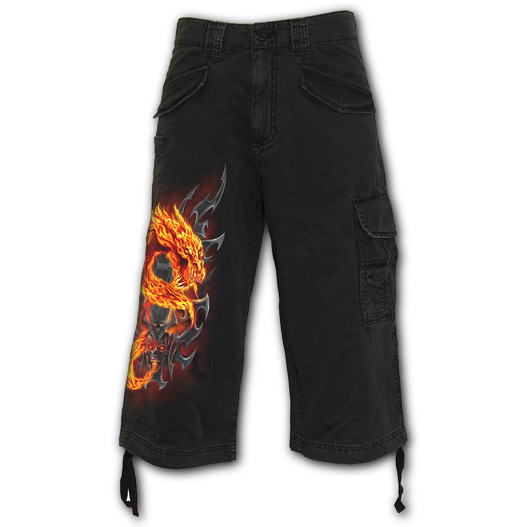 Fire Dragon Mens 3/4 Black Cargo Shorts-Mens Shorts &amp; Pants-Scarlett Dawn