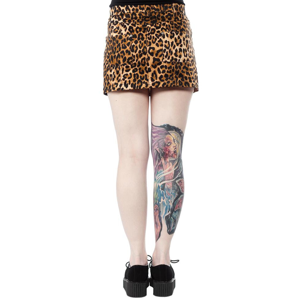 Five Pocket Leopard Womens Mini Skirt-Womens Shorts &amp; Skirts-Scarlett Dawn