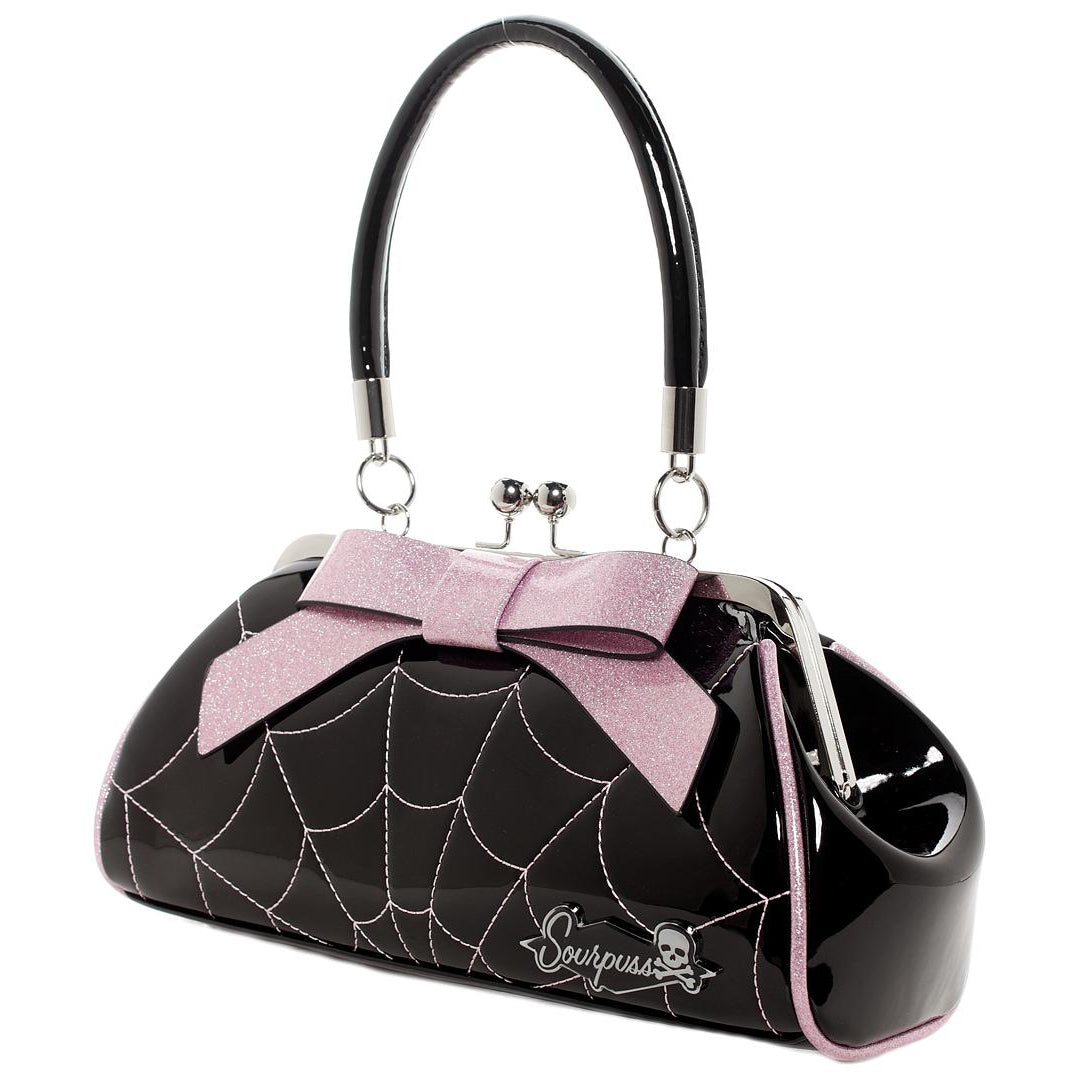 Floozy Web Purse Black/Pink-Womens Handbags, Purses & Wallets-Scarlett Dawn