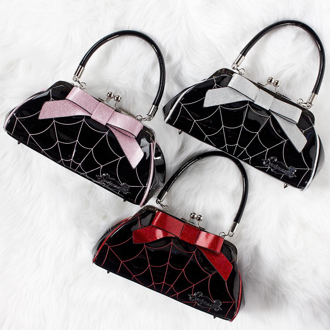 Floozy Web Purse Black/Pink-Womens Handbags, Purses &amp; Wallets-Scarlett Dawn