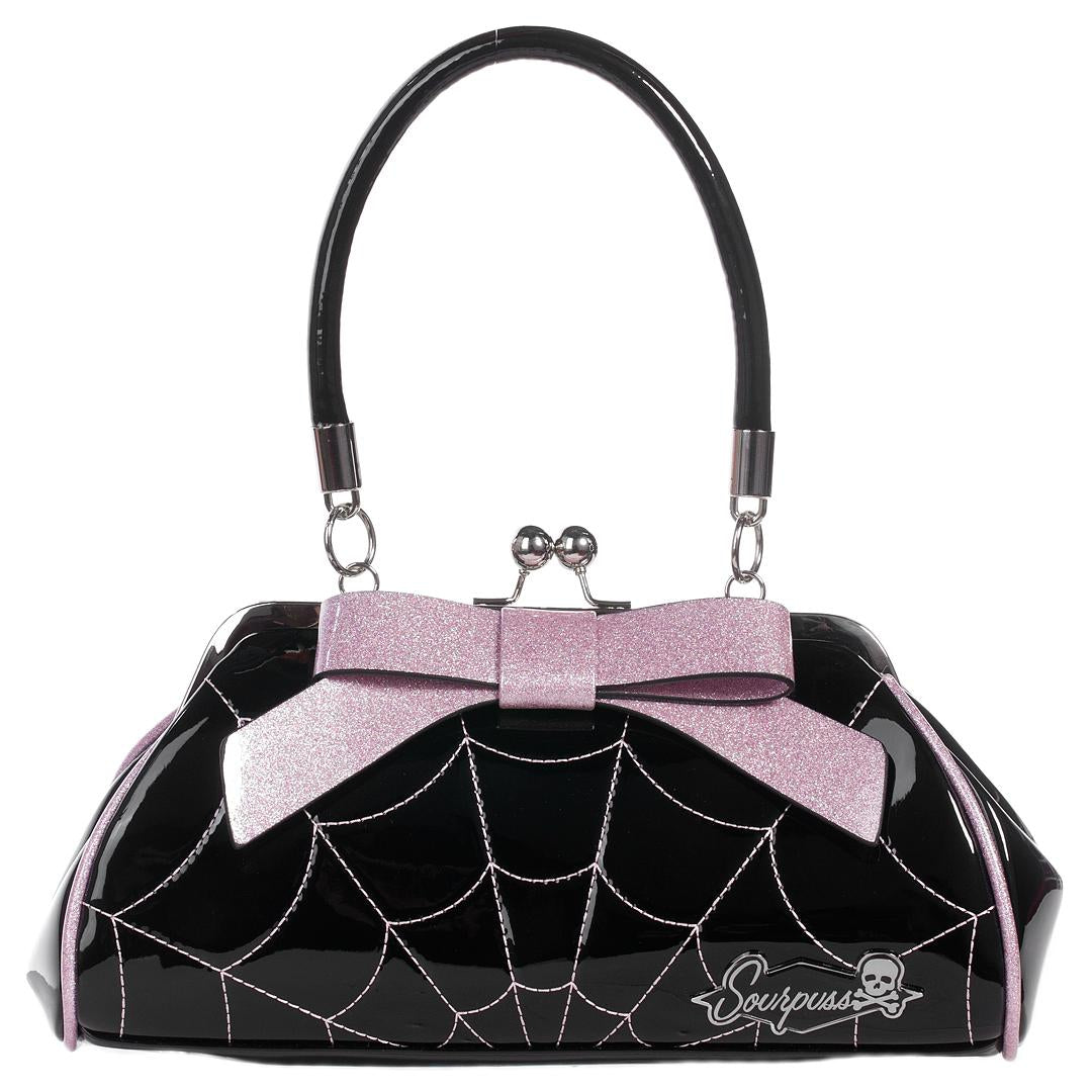 Floozy Web Purse Black/Pink-Womens Handbags, Purses & Wallets-Scarlett Dawn