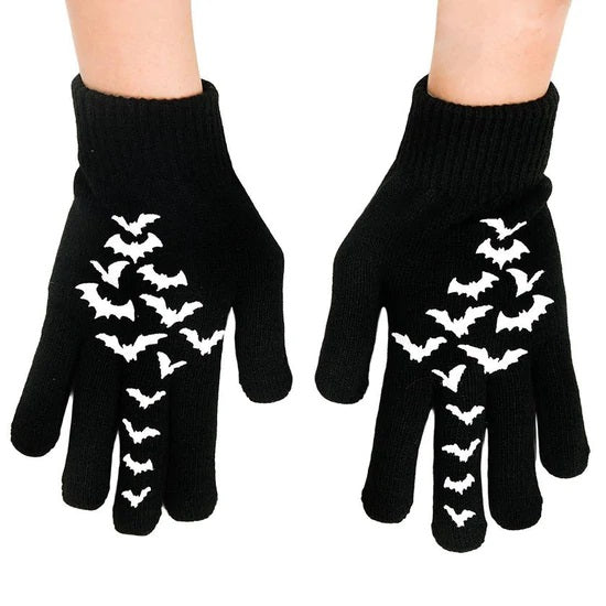 Fly Me To The Moon Bats Winter Knit Gloves-Knit Gloves-Scarlett Dawn