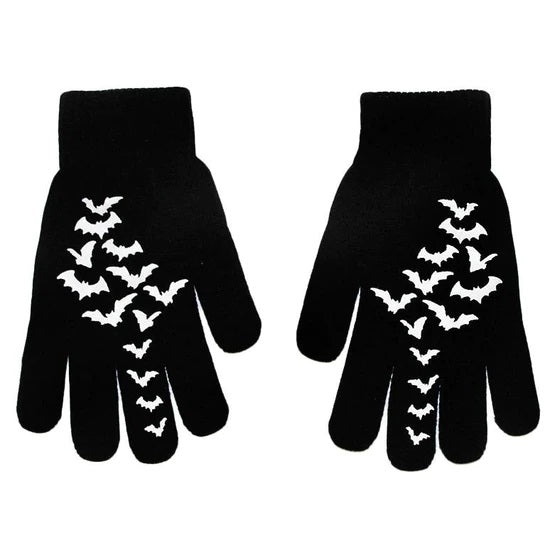 Fly Me To The Moon Bats Winter Knit Gloves-Knit Gloves-Scarlett Dawn