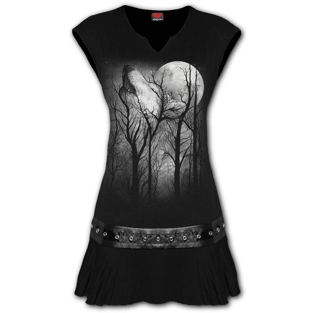 Forest Wolf Stud Waist Womens Mini Dress-Womens Dresses-Scarlett Dawn