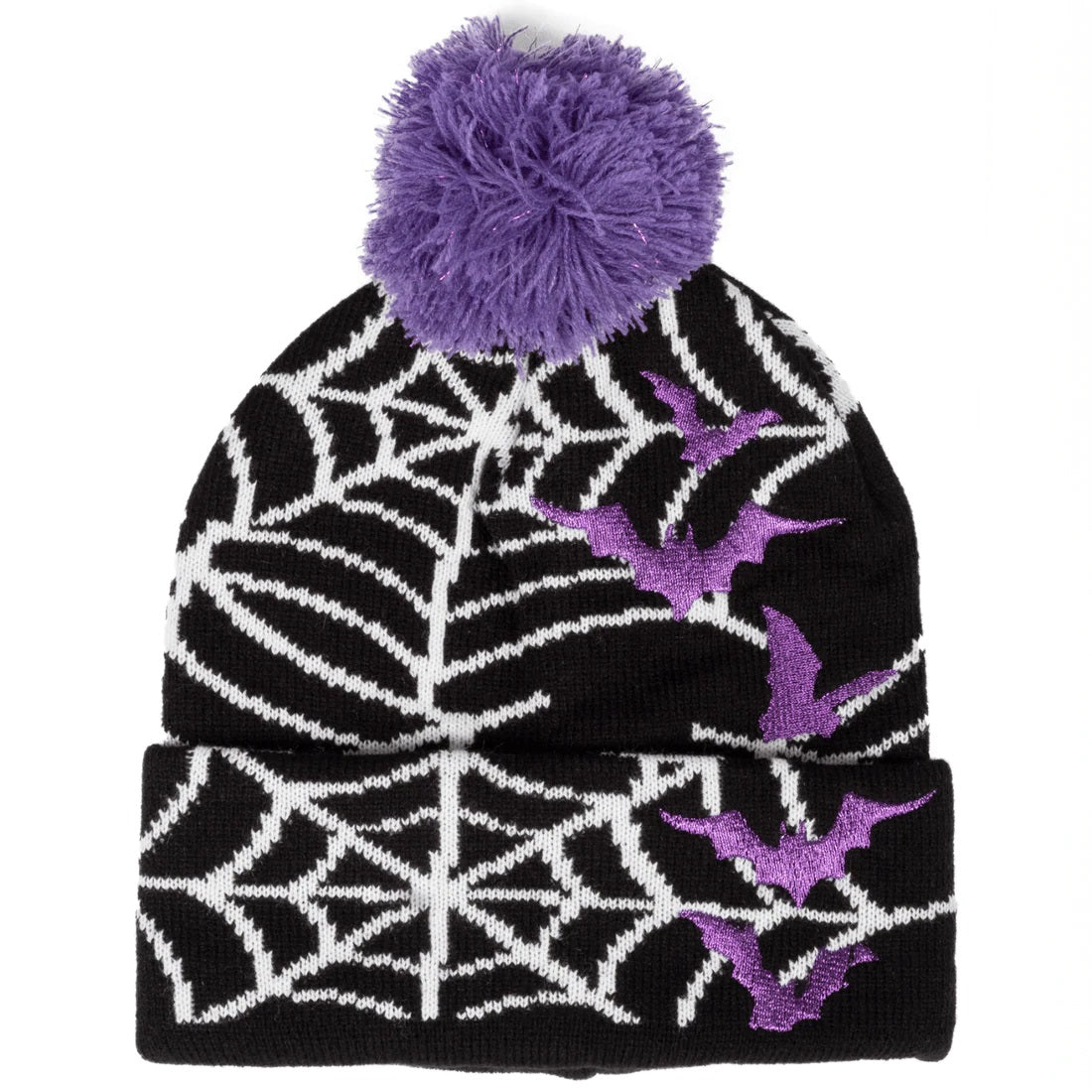 Glitter Spider Web Pom Pom Womens Beanie-Womens Beanies-Scarlett Dawn