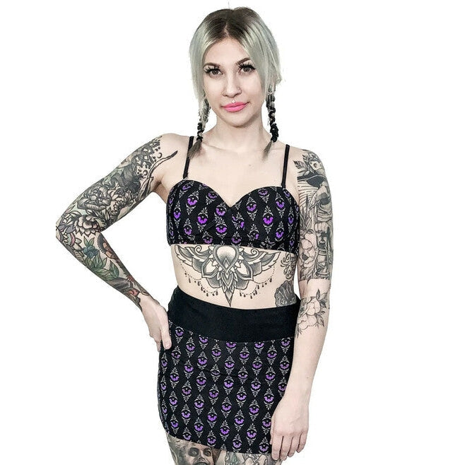 Gothic Bat Damask Bustier Bikini-Womens Swimwear-Scarlett Dawn