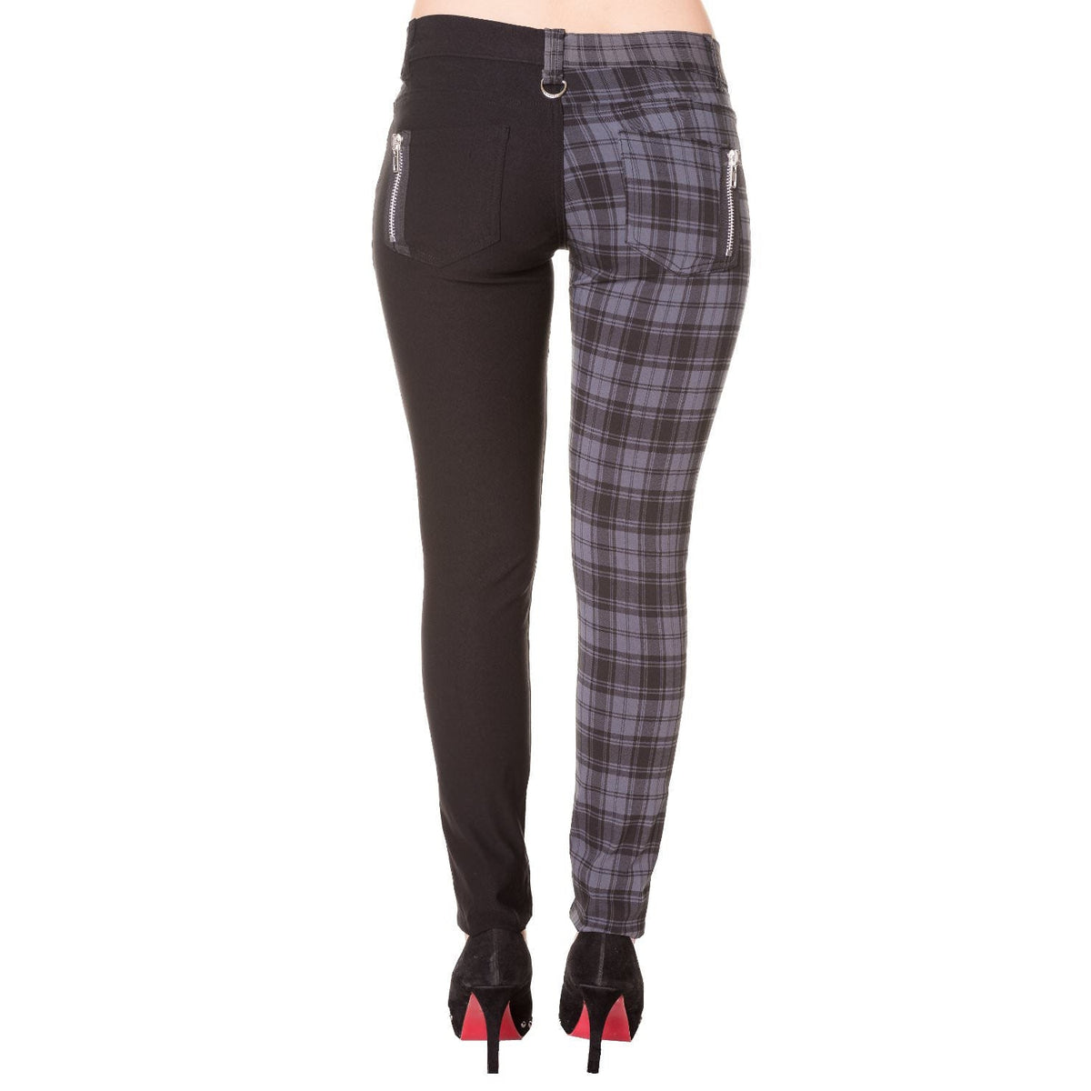 Half Black Half Grey Check Womens Skinny Jeans-Womens Leggings &amp; Pants-Scarlett Dawn