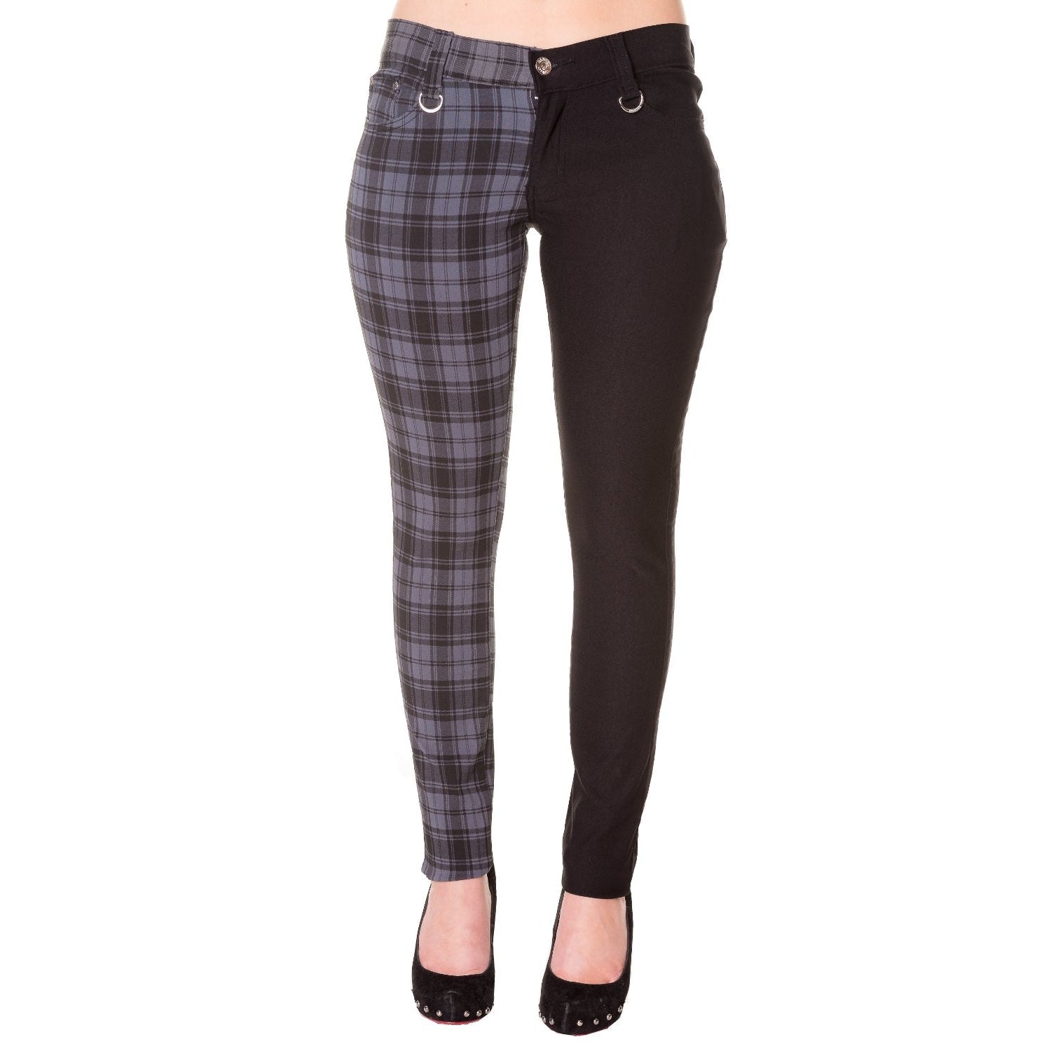 Half Black Half Grey Check Womens Skinny Jeans-Womens Leggings & Pants-Scarlett Dawn