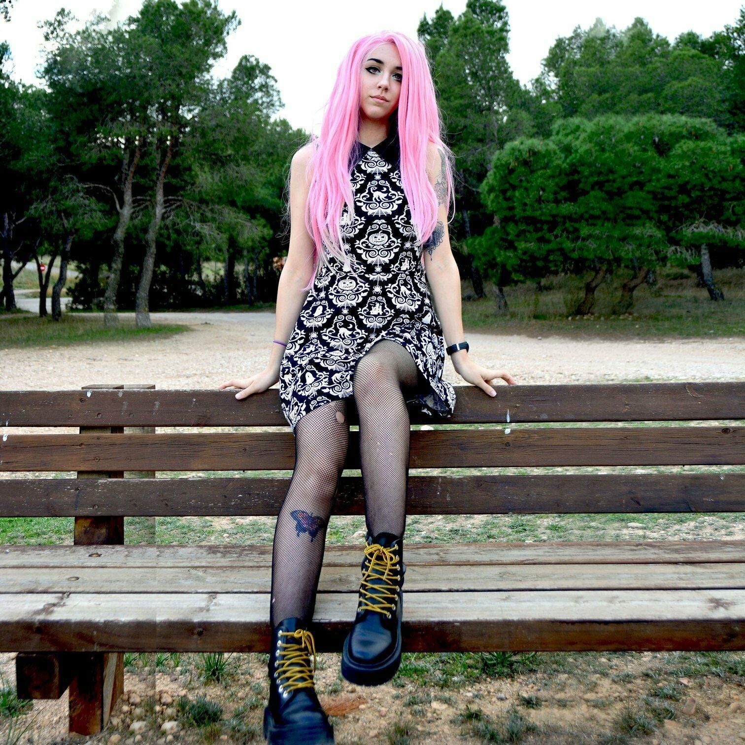 Halloween Damask Wallpaper Bat Collar Womens Skater Dress-Womens Dresses-Scarlett Dawn