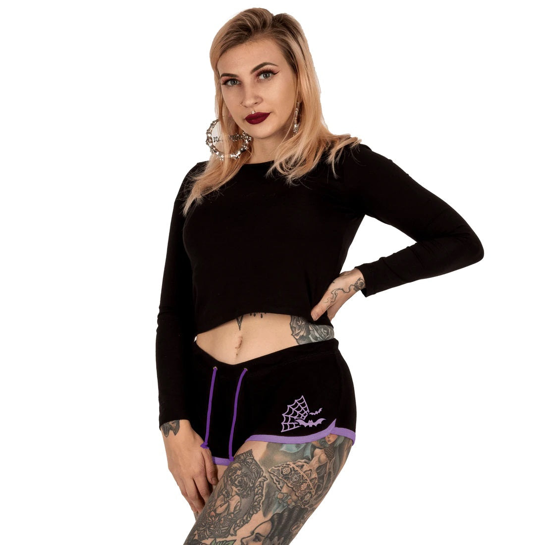 Halloween Night Purple Trim Dolphin Hot Shorts-Womens Shorts & Skirts-Scarlett Dawn