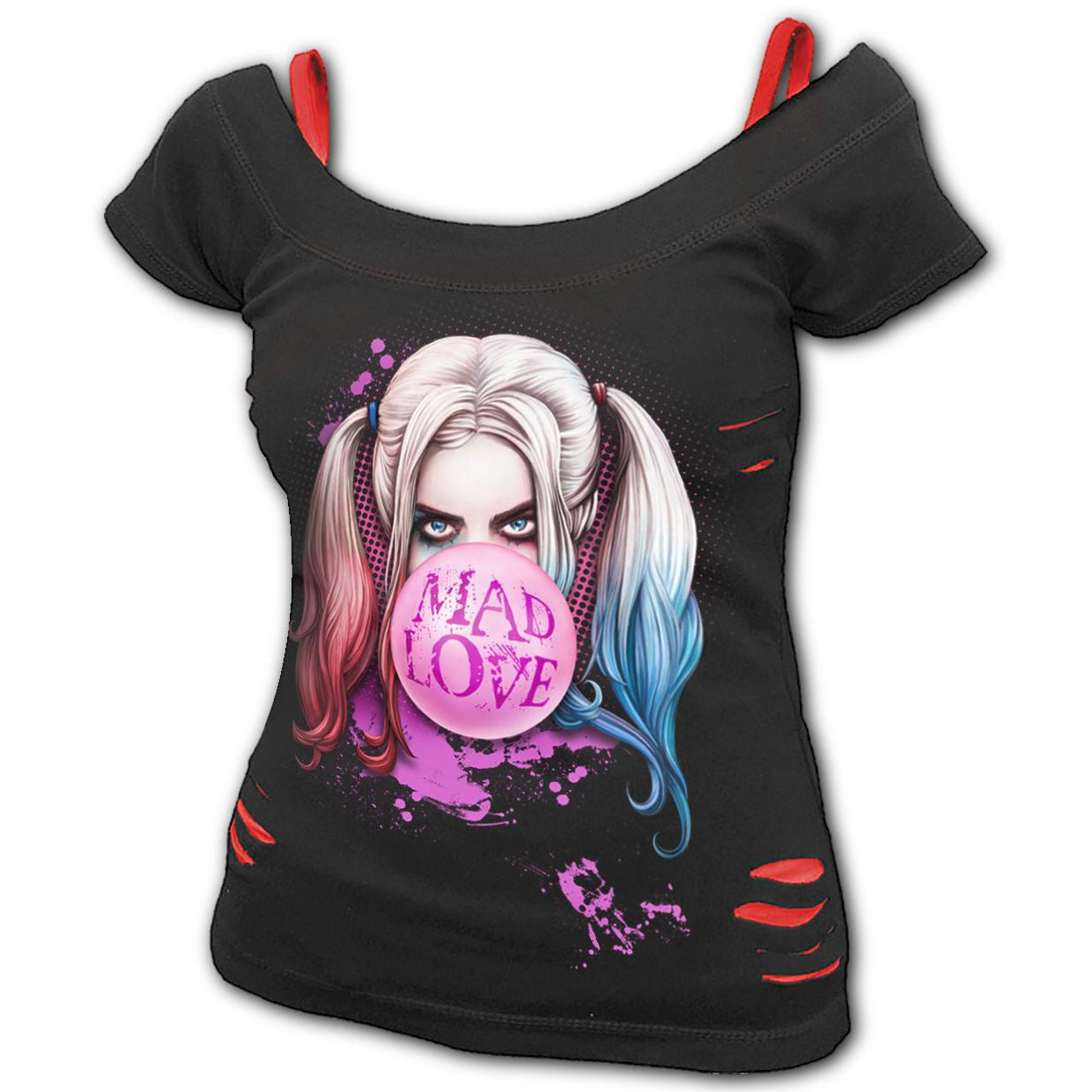Harley Quinn Mad Love 2 in 1 Red Ripped Womens Top-Womens Tops-Scarlett Dawn