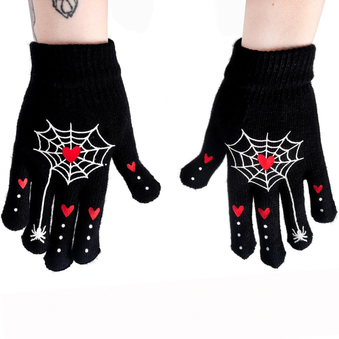 Heart Webs Finger Tattoo Winter Knit Gloves-Knit Gloves-Scarlett Dawn