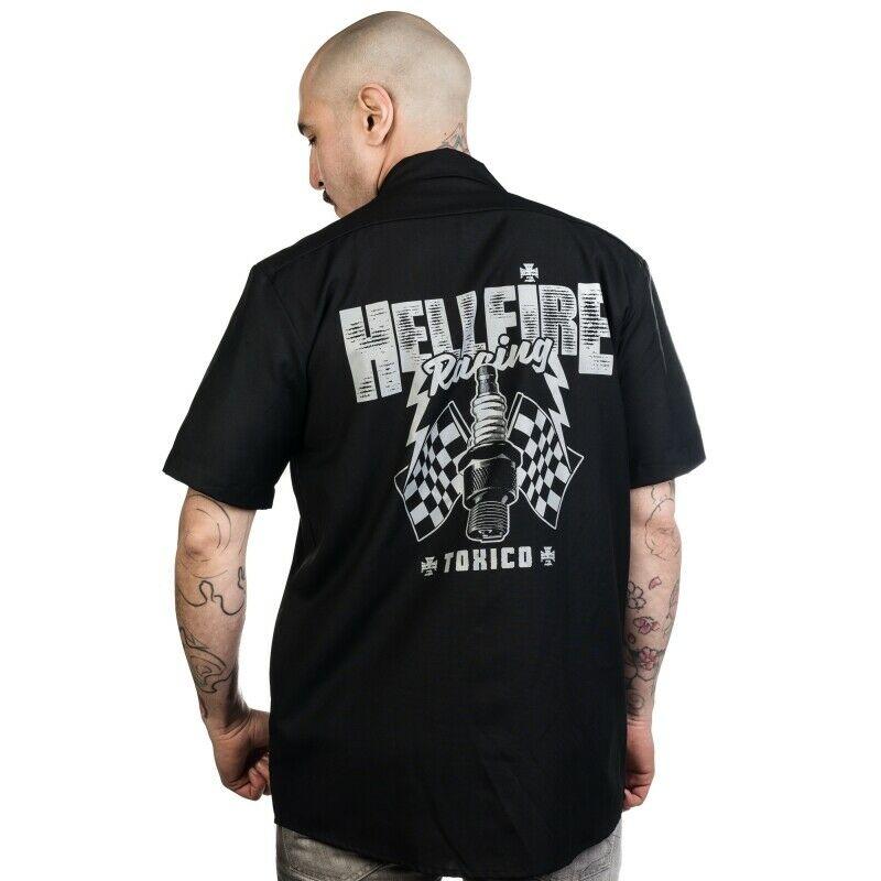 Hellfire Sparkplug Mens Button Up Work Shirt-Mens Casual Shirts-Scarlett Dawn