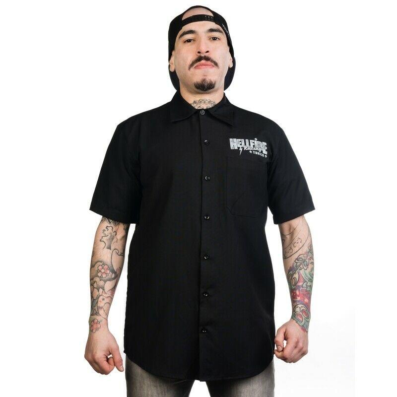 Hellfire Sparkplug Mens Button Up Work Shirt-Mens Casual Shirts-Scarlett Dawn