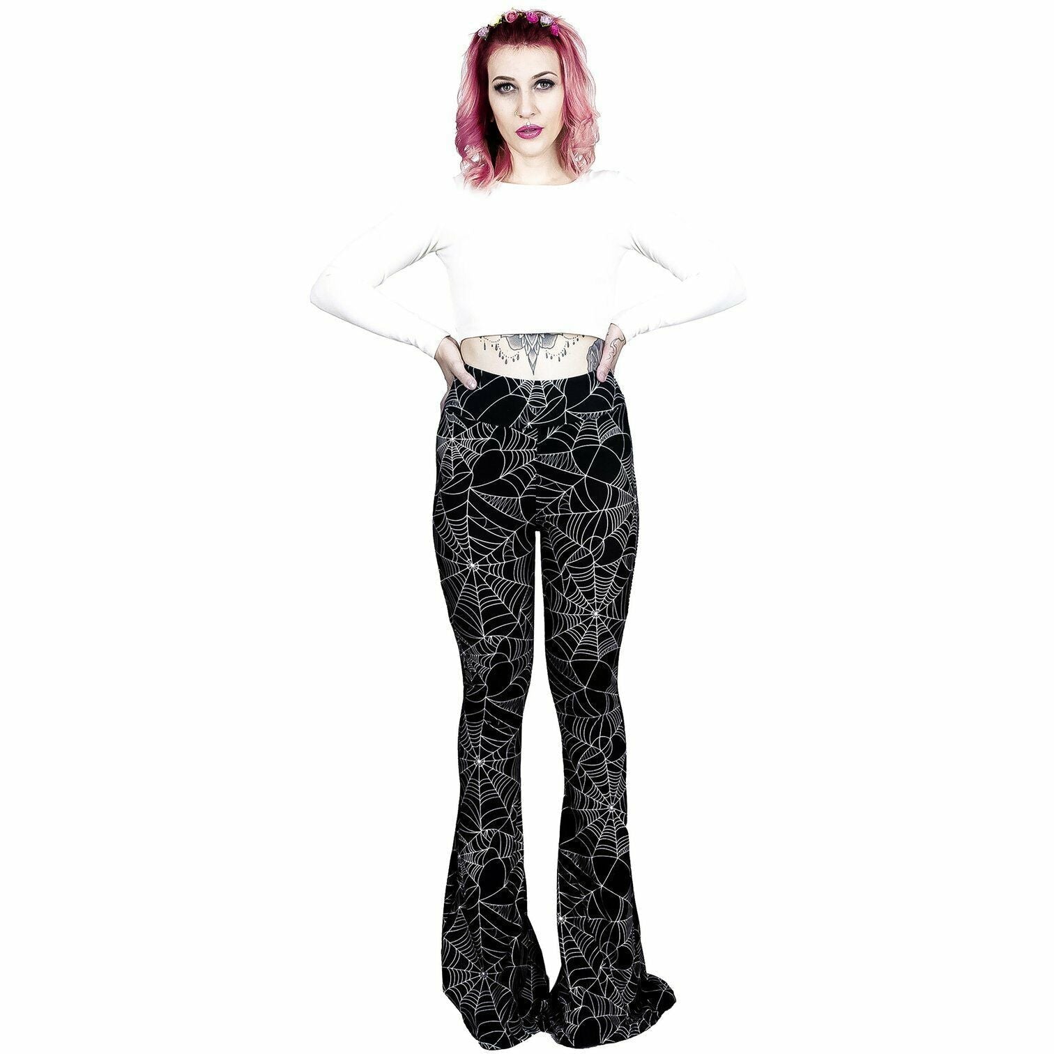 Hellz Bellz Caught In My Web Bell Bottom Flares-Womens Leggings & Pants-Scarlett Dawn
