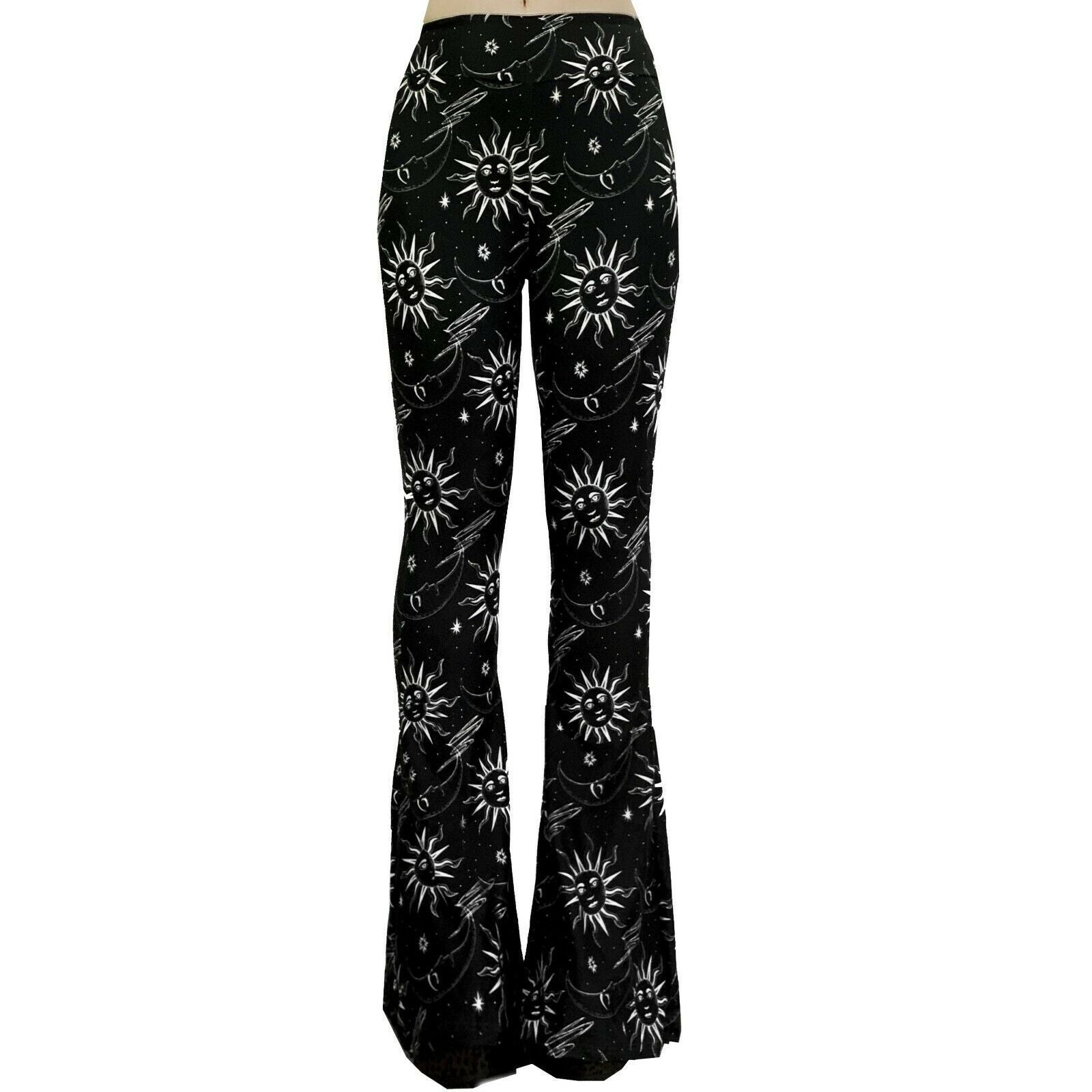 Hellz Bellz Celestial Sun And Moon Bell Bottom Flares-Womens Leggings & Pants-Scarlett Dawn