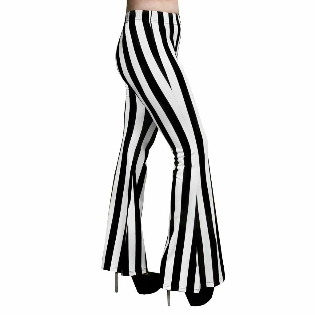 Hellz Bellz Jail Byrd Black & White Stripe Bell Bottom Flares-Womens Leggings & Pants-Scarlett Dawn