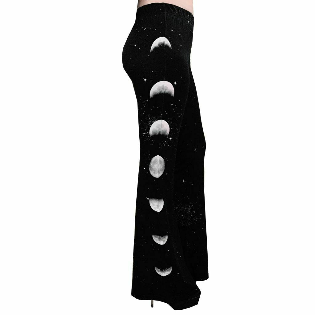 Hellz Bellz Moon Phases & Galaxy Bell Bottom Flares-Womens Leggings & Pants-Scarlett Dawn