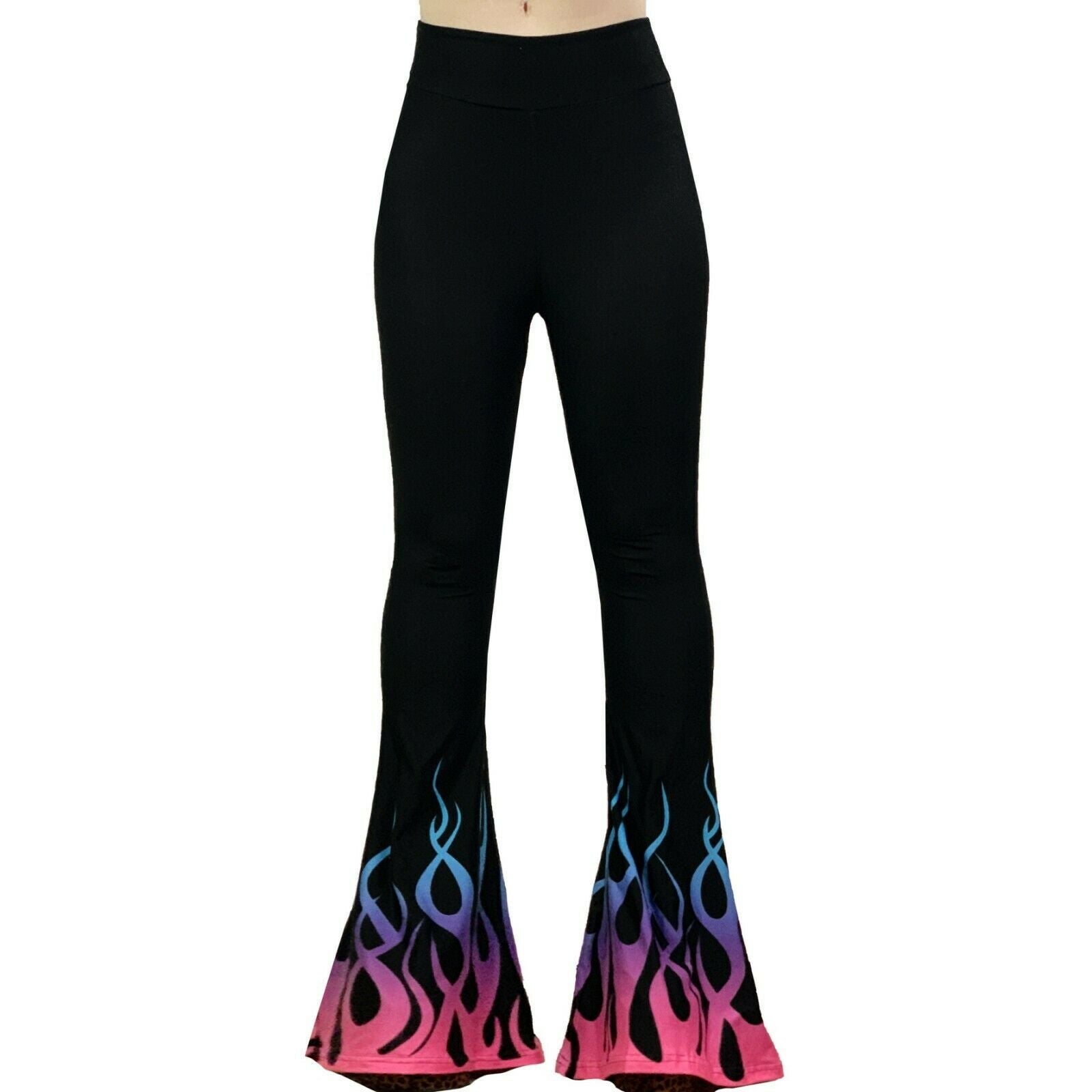 Hellz Bellz Pastel Goth On Fire Bell Bottom Flares-Womens Leggings & Pants-Scarlett Dawn