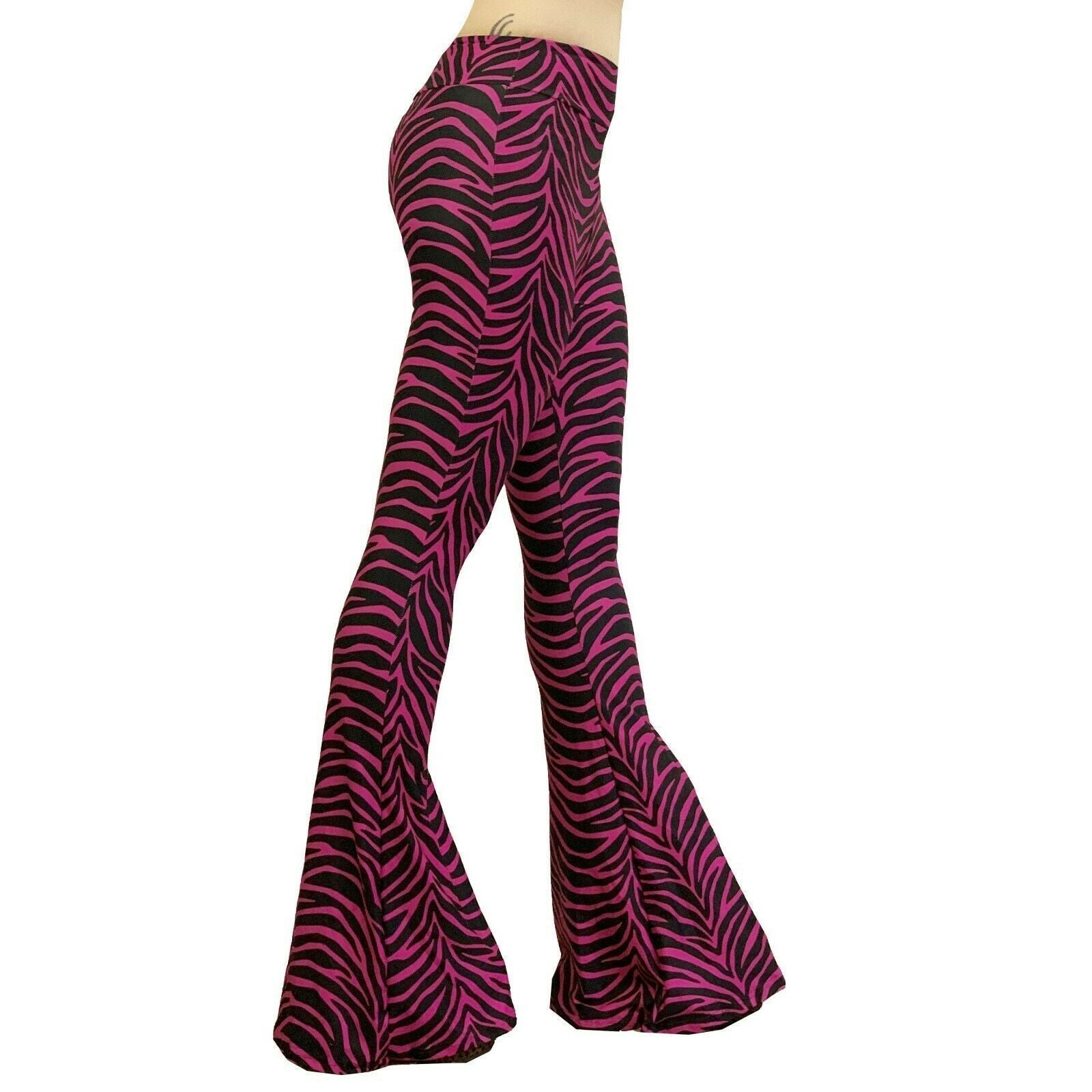Hellz Bellz Pink Zebra Womens Bell Bottom Flares-Womens Leggings & Pants-Scarlett Dawn