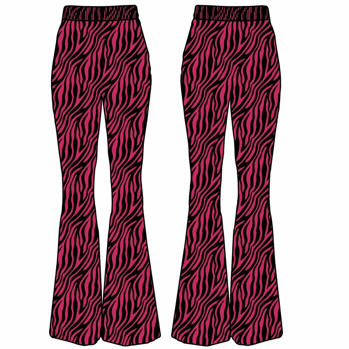 Hellz Bellz Pink Zebra Womens Bell Bottom Flares-Womens Leggings &amp; Pants-Scarlett Dawn