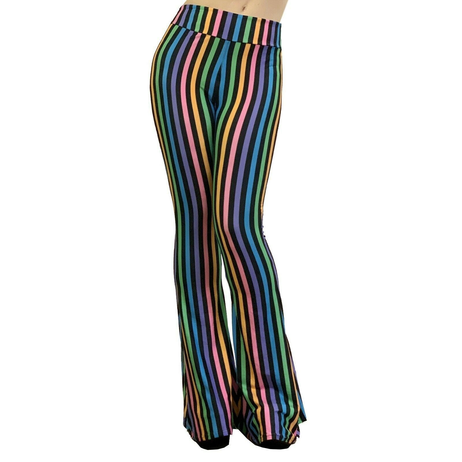 Hellz Bellz Rainbow Stripes Bell Bottom Flares-Womens Leggings & Pants-Scarlett Dawn