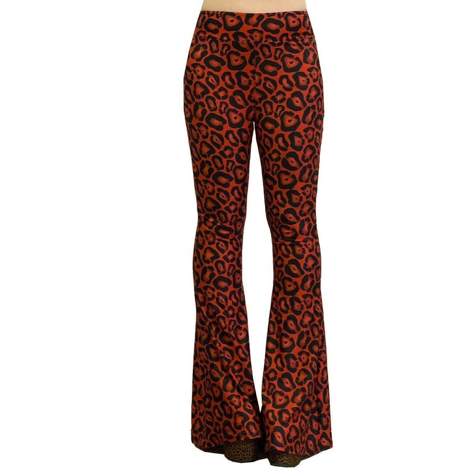 Hellz Bellz Rave Red Leopard Bell Bottom Flares-Womens Leggings & Pants-Scarlett Dawn