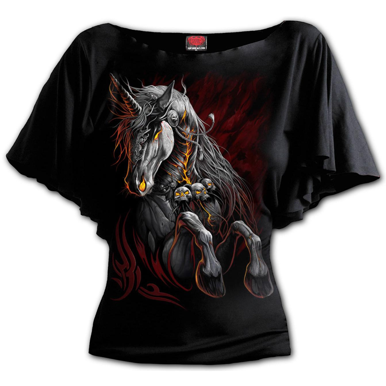 Infernal Unicorn Boat Neck Bat Sleeve Womens Top-Womens Tops-Scarlett Dawn