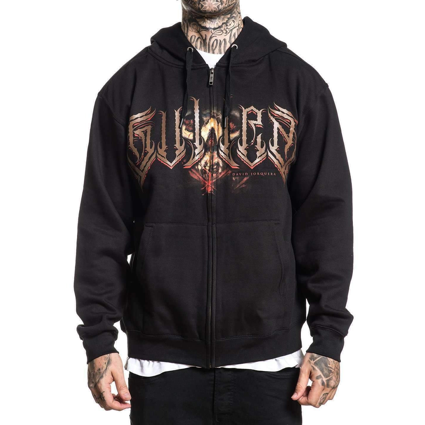 Jorquera Badge Mens Zipped Hoodie-Mens Jumpers, Hoodies & Long Sleeves-Scarlett Dawn