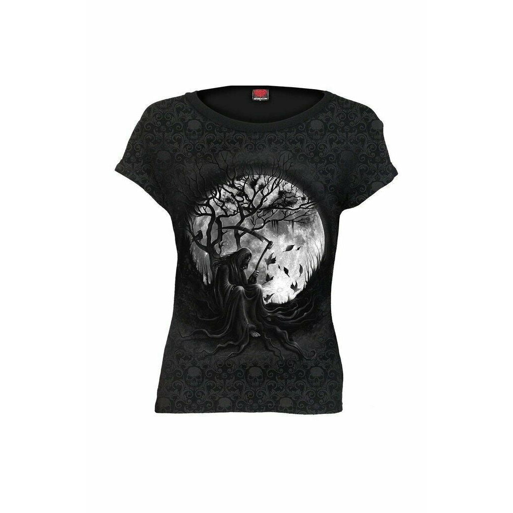 Killing Moon Cap Sleeve Top Black-Womens Tops-Scarlett Dawn