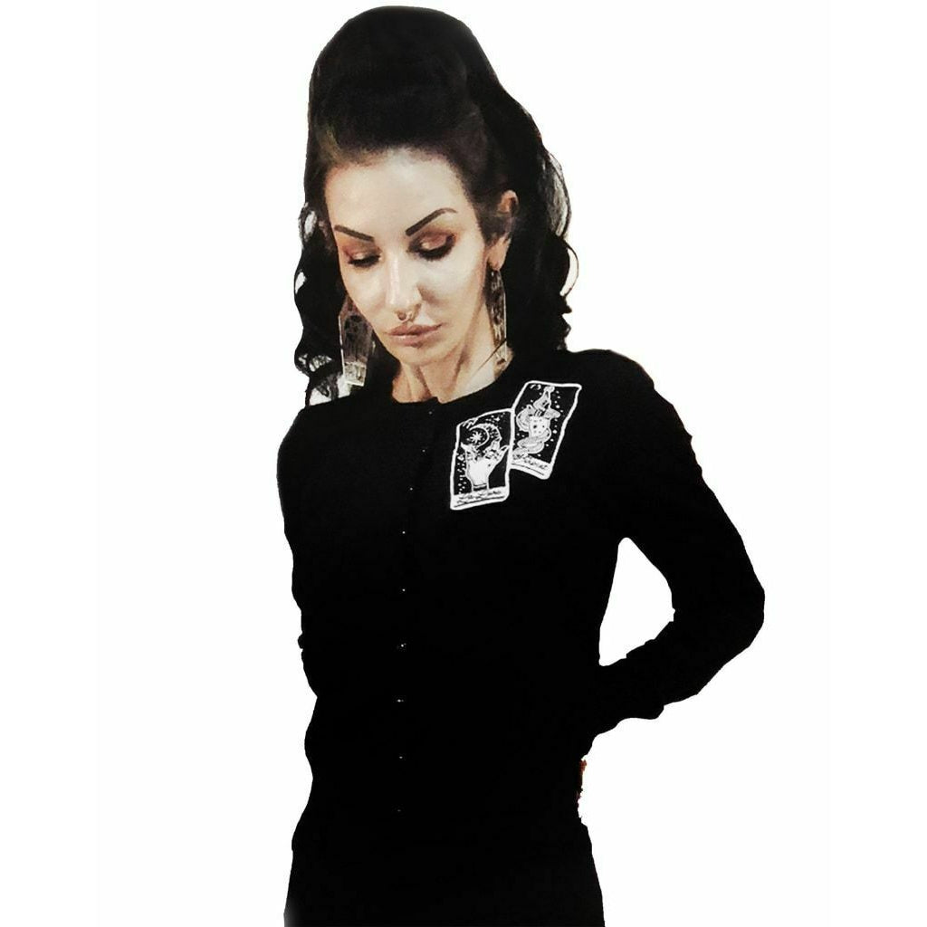 La Fortune Tarot Card Embroidered Cardigan-Womens Cardigans-Scarlett Dawn