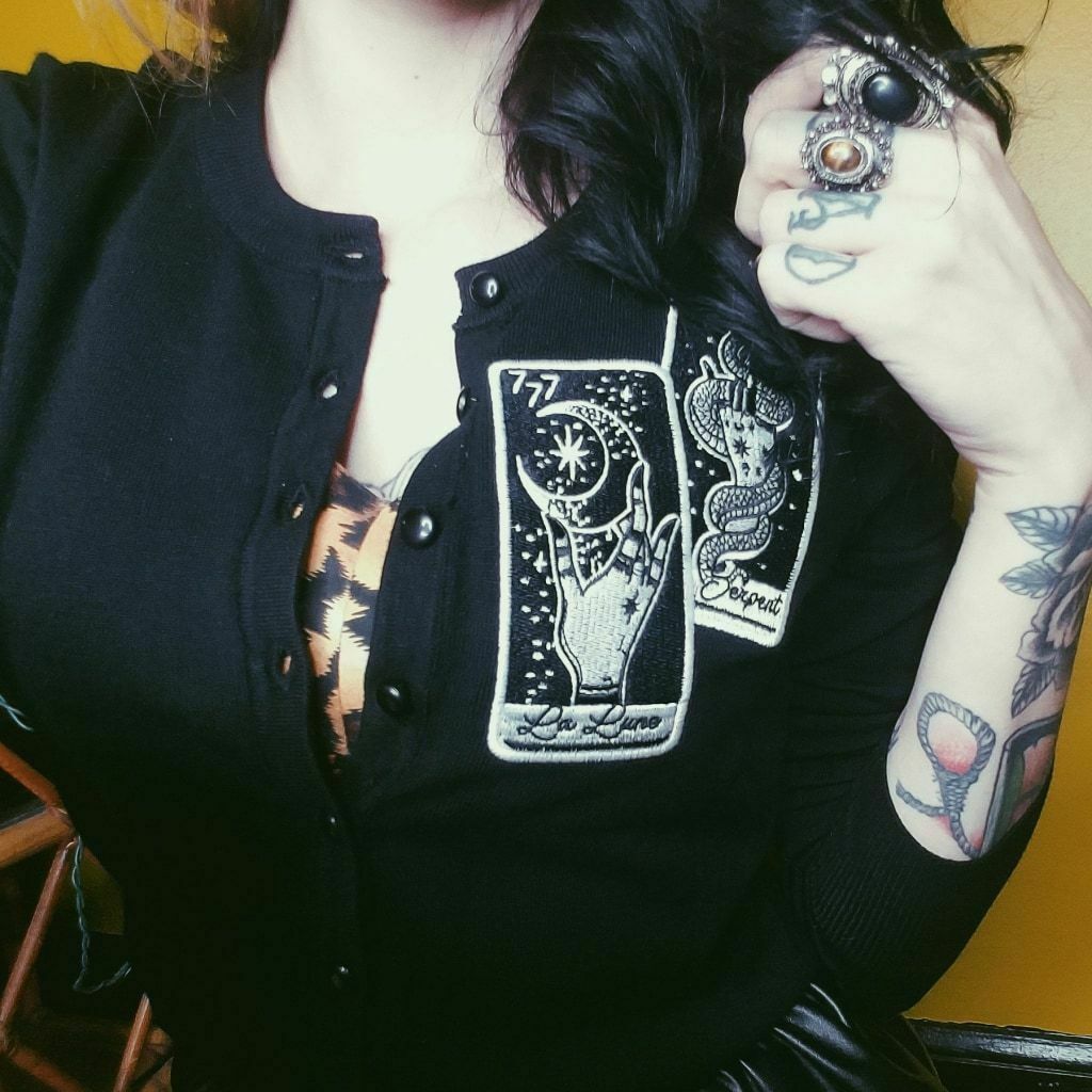 La Fortune Tarot Card Embroidered Cardigan-Womens Cardigans-Scarlett Dawn