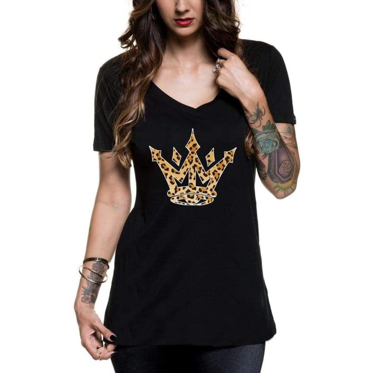 Leopard Crown Black V-Neck Womens Top-Womens Tops-Scarlett Dawn