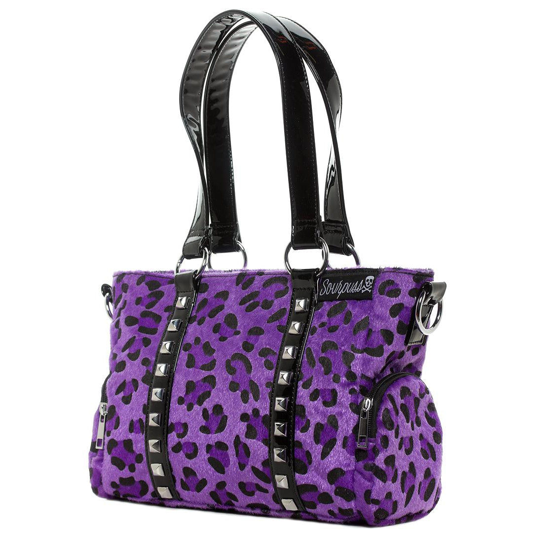 Leopard Mini Stud Purse Purple-Womens Handbags, Purses & Wallets-Scarlett Dawn