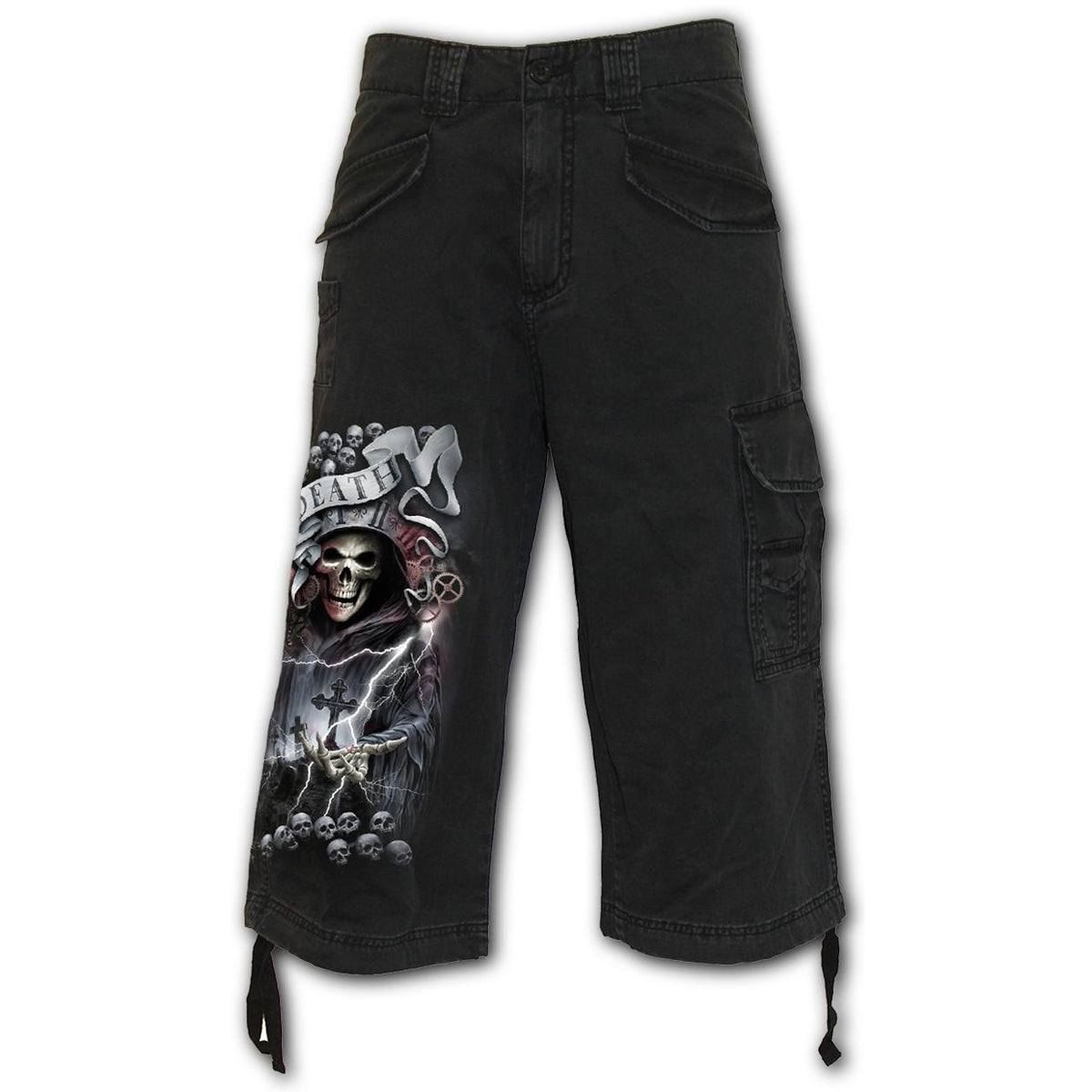 Life Or Death Cross Mens 3/4 Black Cargo Shorts-Mens Shorts &amp; Pants-Scarlett Dawn