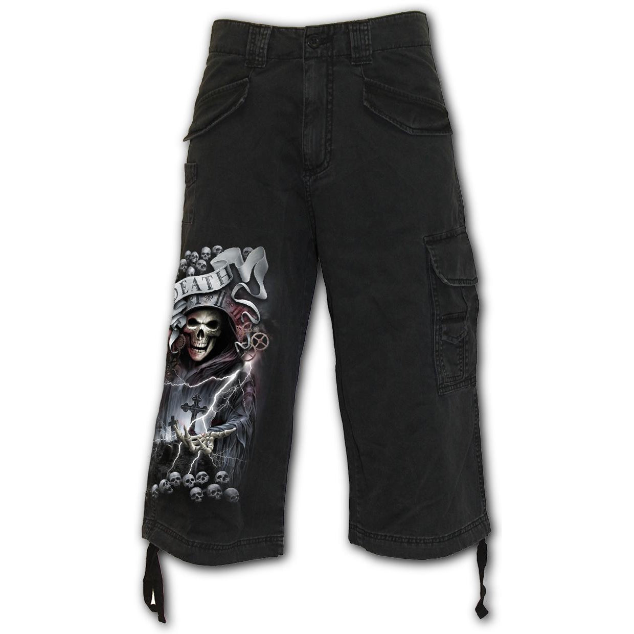 Life Or Death Cross Mens 3/4 Black Cargo Shorts-Mens Shorts & Pants-Scarlett Dawn