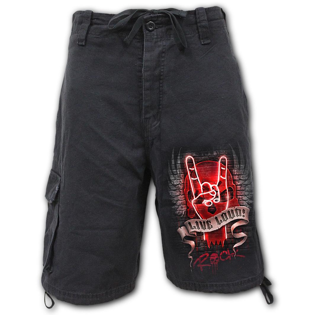 Live Loud Mens Black Cargo Shorts-Mens Shorts &amp; Pants-Scarlett Dawn