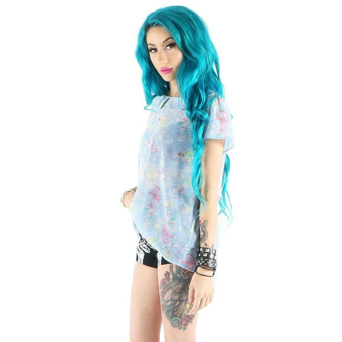 Lollipop Lorelei Light Blue Womens Blouse-Womens Tops-Scarlett Dawn