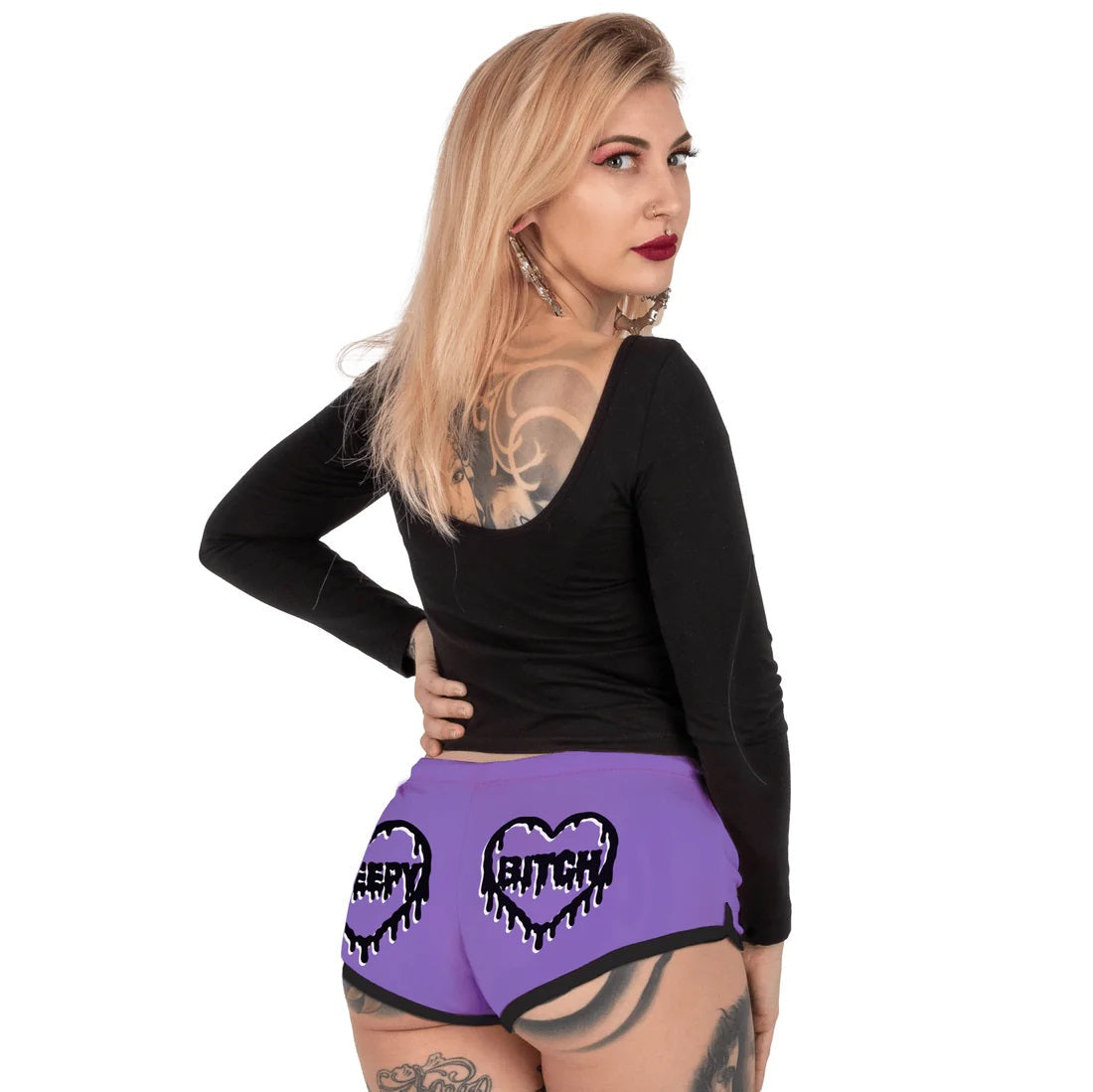 Love Creepy Bitches Purple Dolphin Hot Shorts-Womens Shorts & Skirts-Scarlett Dawn