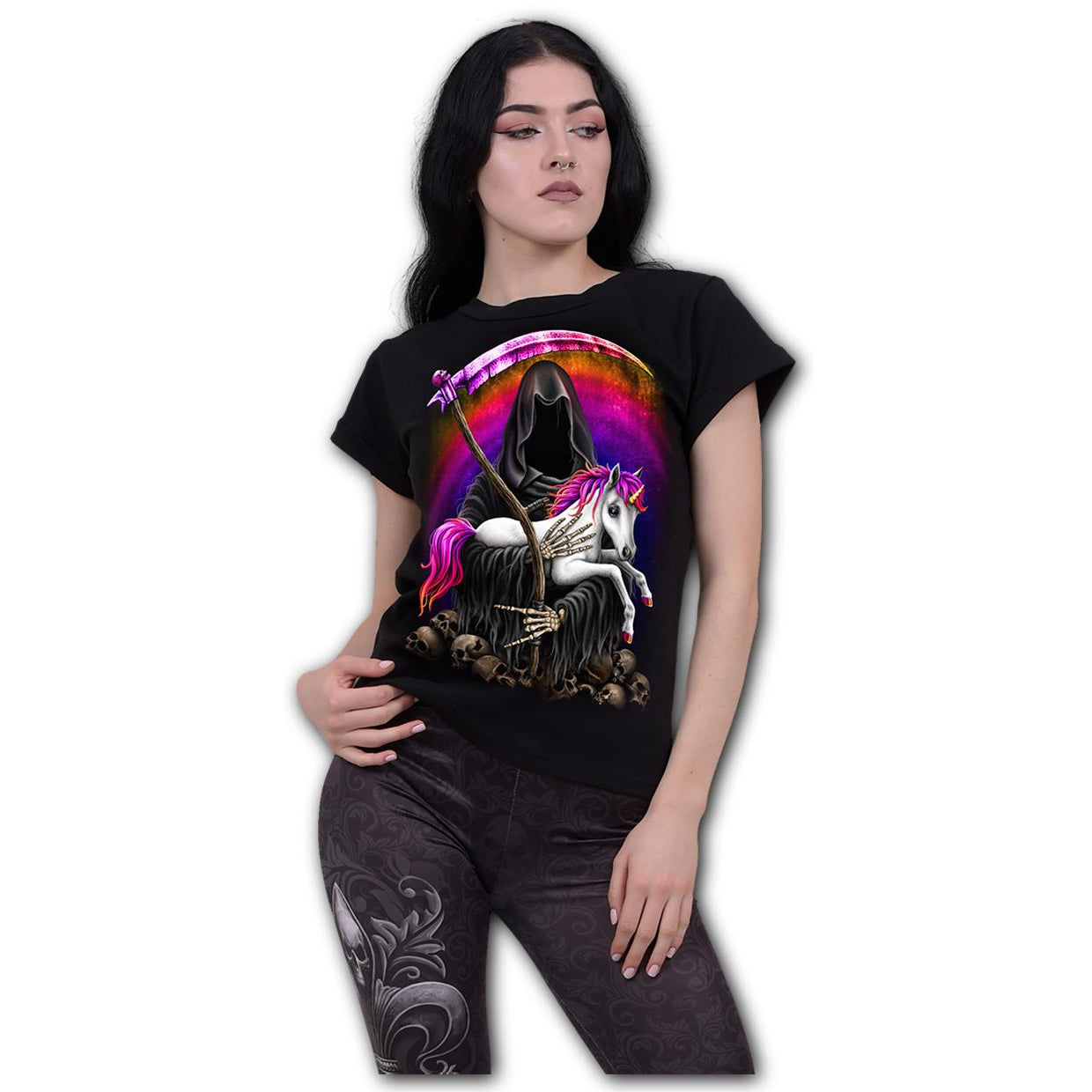 Metallicorn 2 Dark Rainbow Cap Sleeve Womens Top-Womens Tops-Scarlett Dawn